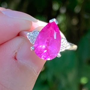 10K White Gold & Pink Sapphire Ring Size 7